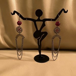 Red Pave and Chain Earrings